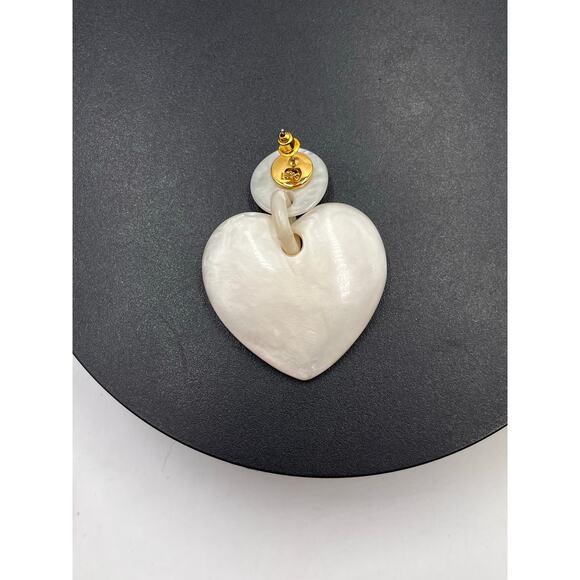 Lele Sadoughi Jewel crystal Stitched Mother of Pearl Acetate Heart Earring *One - Picture 5 of 8